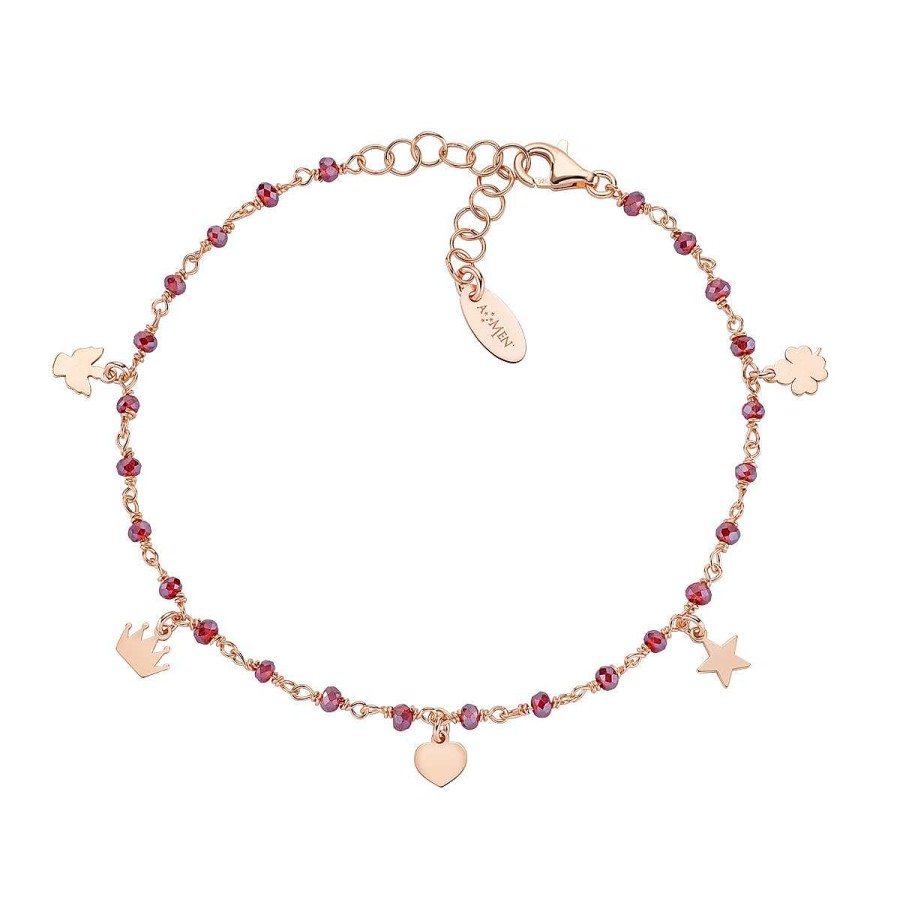 Bracciali Amen | Bracciale Charm Ros Elegance Cristalli Rubino