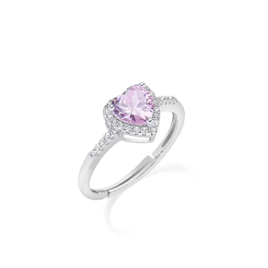 Anelli Amen | Anello Adattabile Rodio Cuore Dell'Oceano Rosa