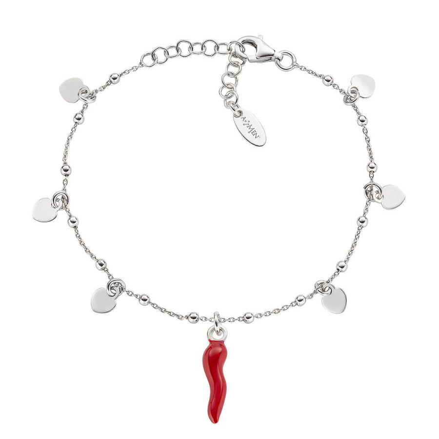 Bracciali Amen | Bracciale Cornetto E Cuore Rodio