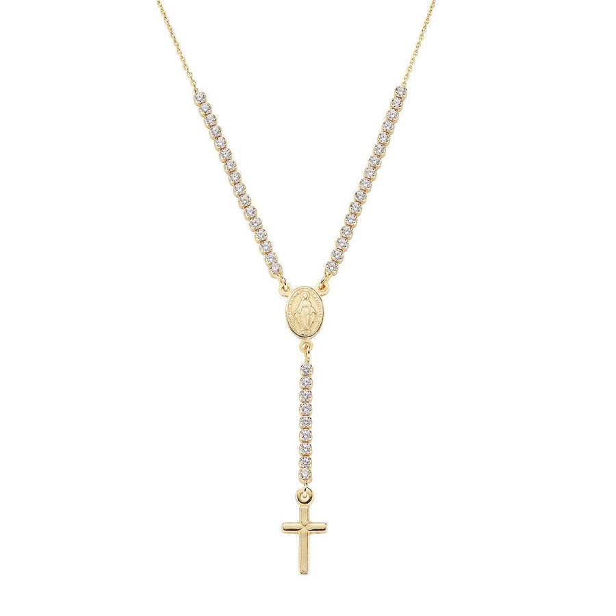 Collane Amen | Collana Dorata Stile Rosario Con Tennis Bianco