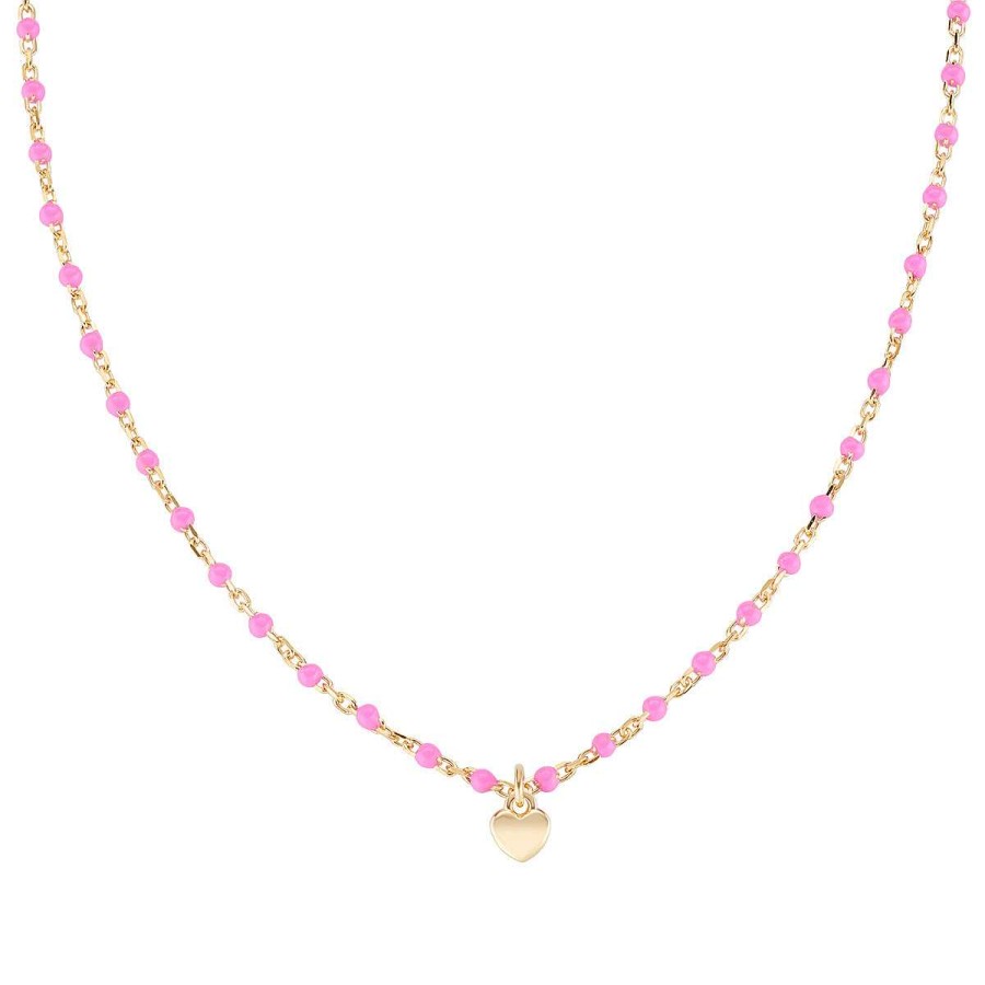 Collane Amen | Collana "Cuore" In Argento Dorato Con Smalto Fucsia