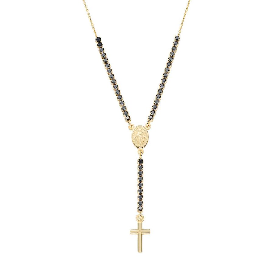 Collane Amen | Collana Dorata Stile Rosario Con Tennis Nero