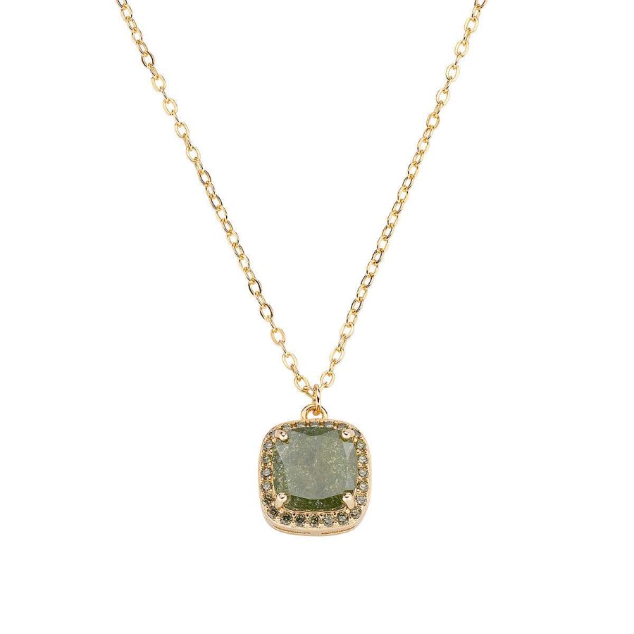 Collane Amen | Collana Dorata Con Creek Stone E Zirconi Verde Oliva