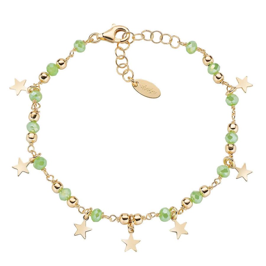 Bracciali Amen | Bracciale Charm Elegance Dorata Con Cristalli Verde Chiaro