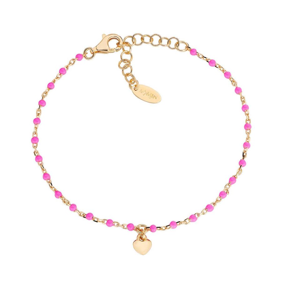 Bracciali Amen | Bracciale "Cuore" In Argento Dorato Con Smalto