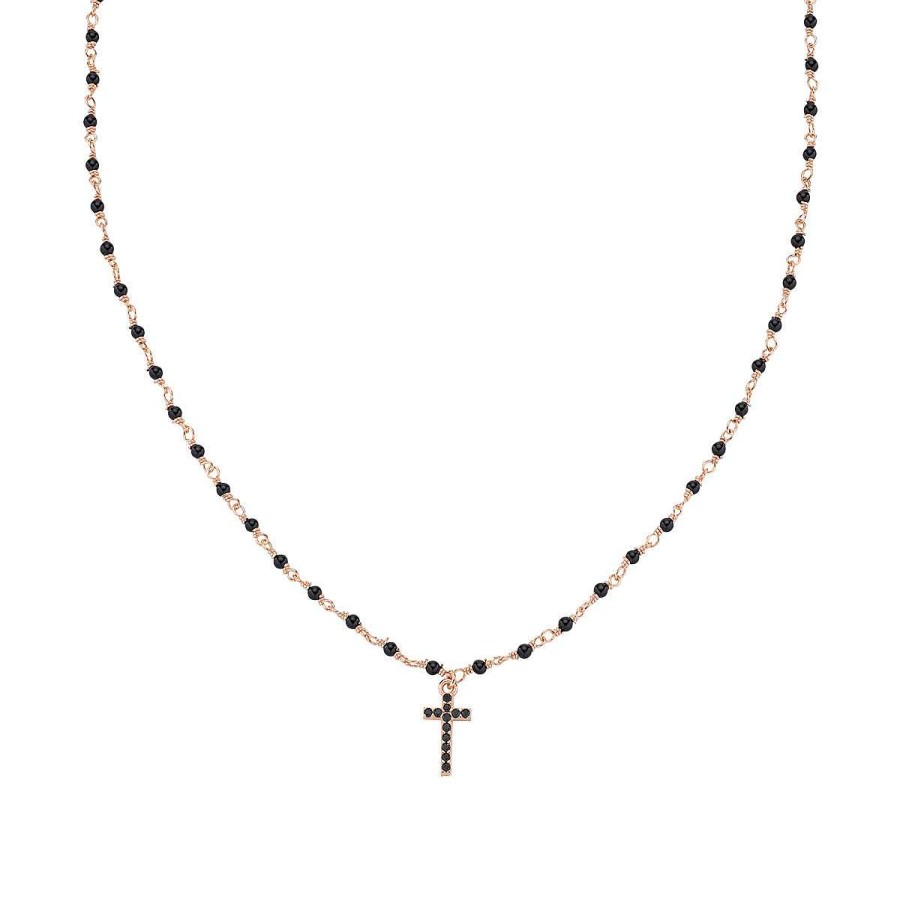 Collane Amen | Collana Ros Croce Zirconata E Cristalli Neri