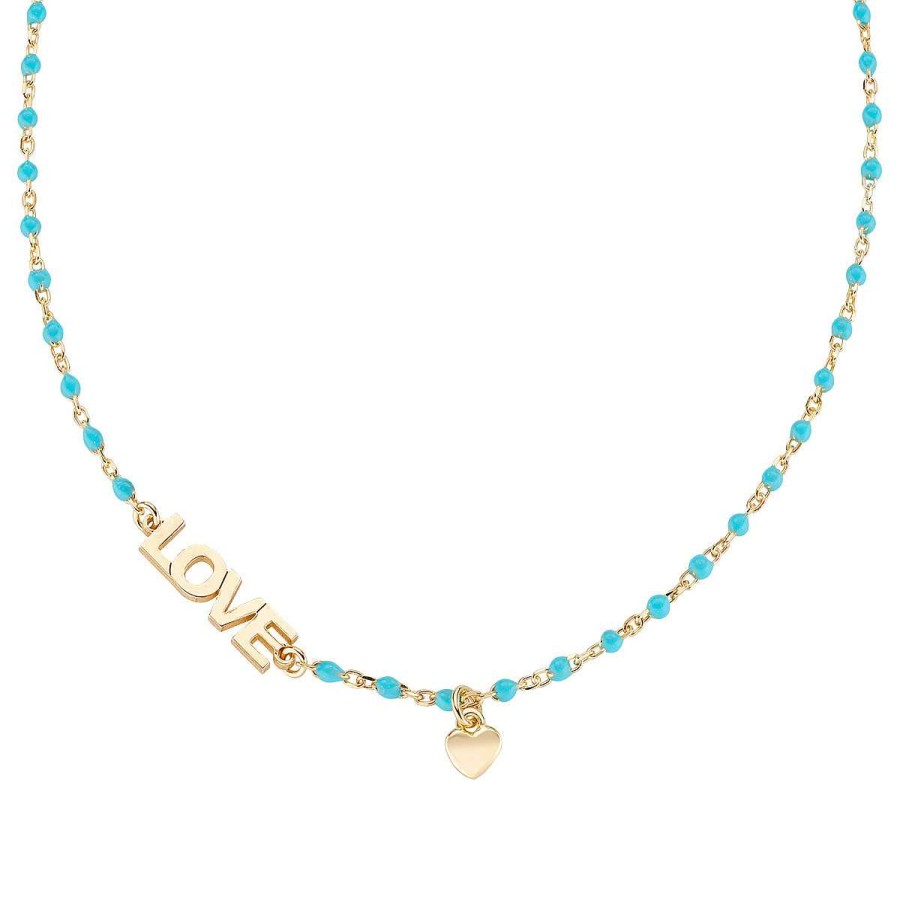 Collane Amen | Collana "Love" In Argento Dorato Con Smalto Turchese