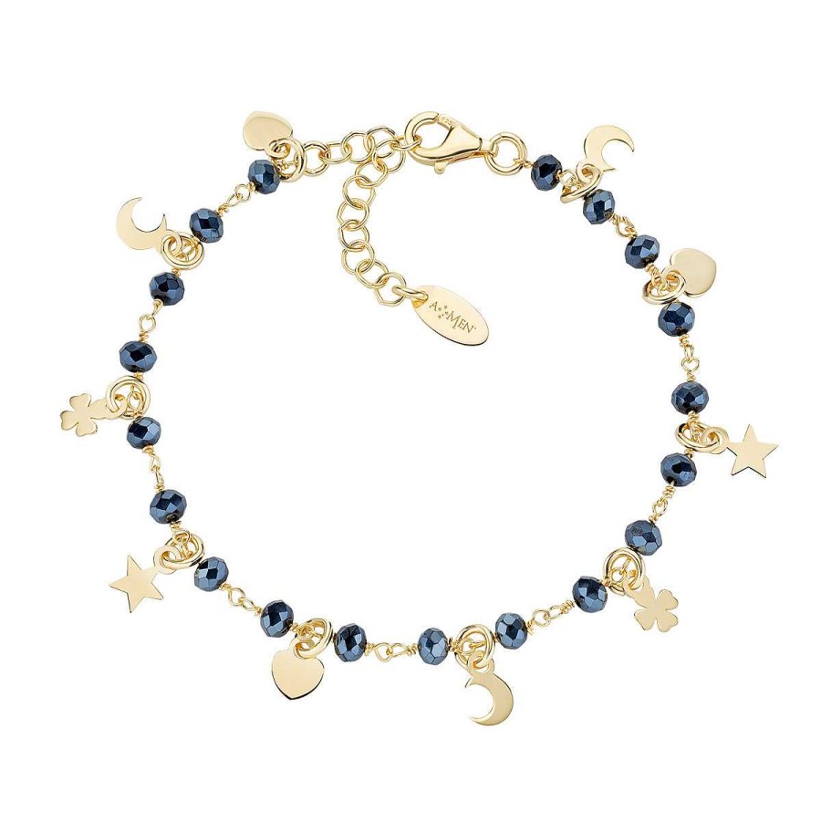 Bracciali Amen | Bracciale Charm Dorato Elegance Cristalli Blu