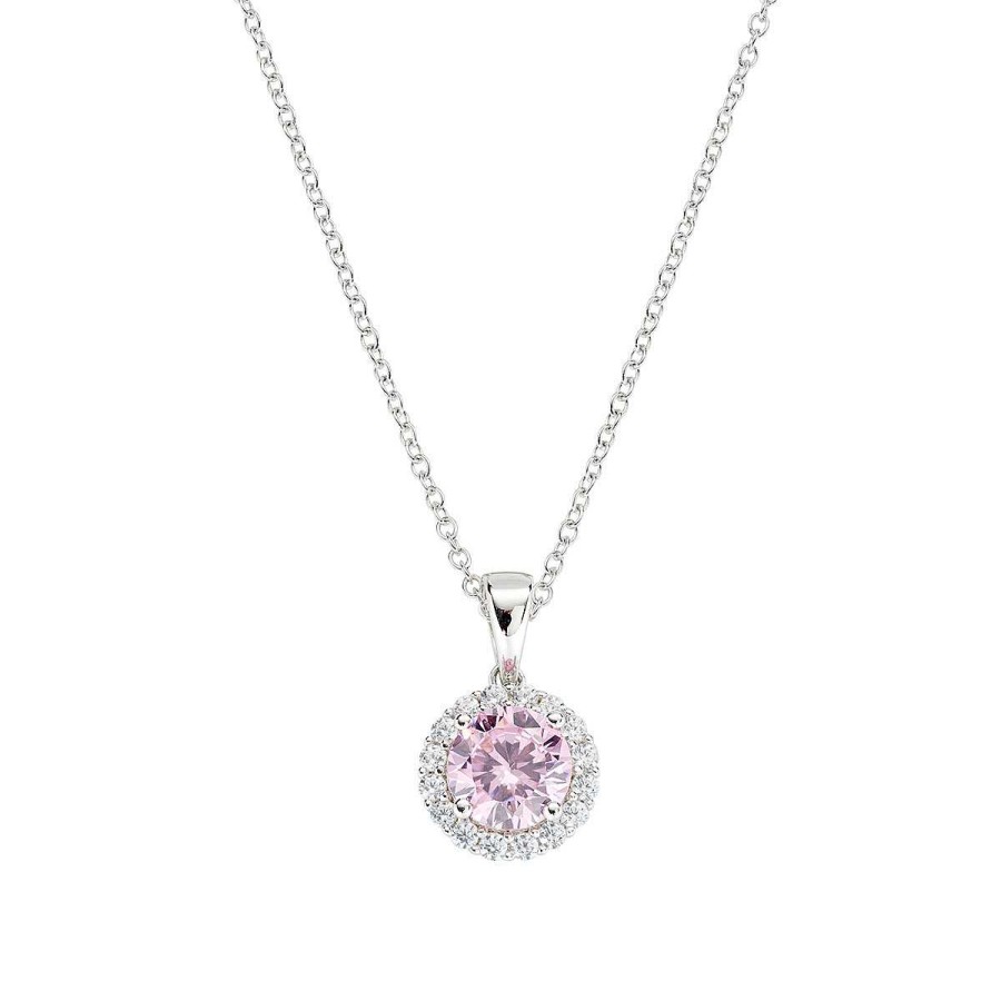 Collane Amen | Collana Diamond Con Zircone Tondo Rosa