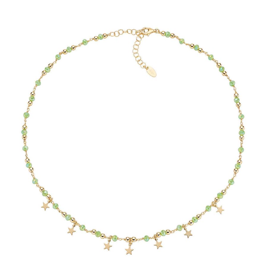 Collane Amen | Collana Charm Elegance Dorata Con Cristalli Verde Chiaro