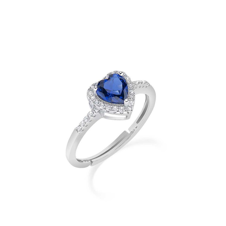 Anelli Amen | Anello Adattabile Rodio Cuore Dell'Oceano Blu