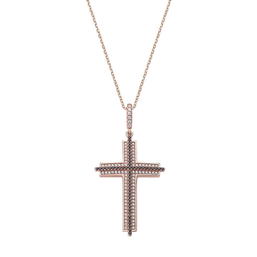 Collane Amen | Collana Croce Rilievo Zirconi Brown