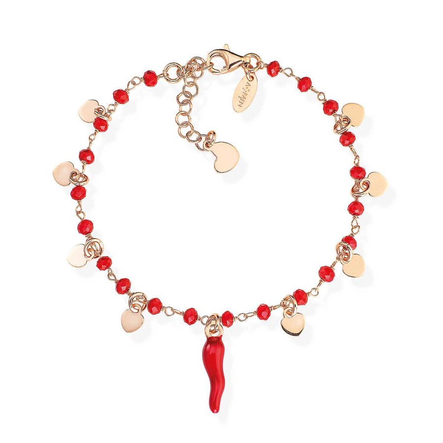 Bracciali Amen | Bracciale Cornetto Rosso Cristalli E Cuori