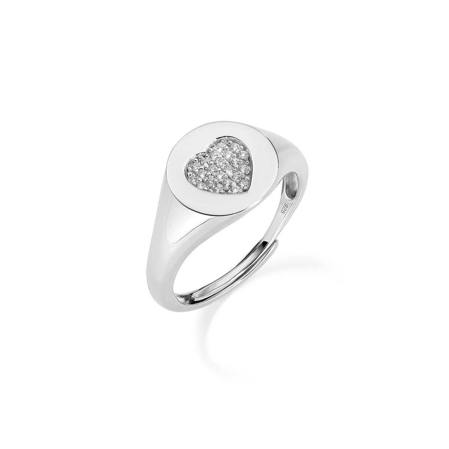 Anelli Amen | Anello Chevalier Regolabile Con Cuore Zirconato