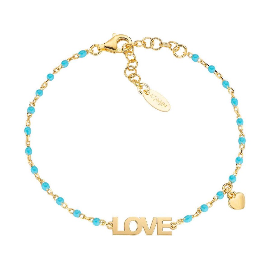 Bracciali Amen | Bracciale "Love" In Argento Dorato Con Smalto