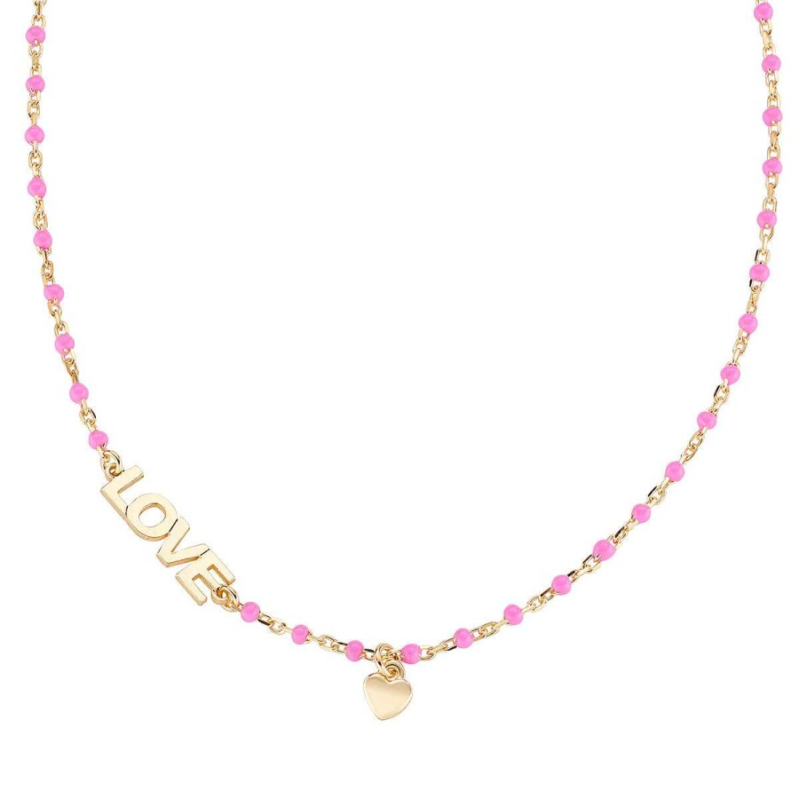 Collane Amen | Collana "Infinito" In Argento Dorato Con Smalto Fucsia