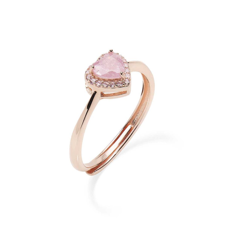 Anelli Amen | Anello Regolabile In Argento Rosato Con Cuore In Creek Stone