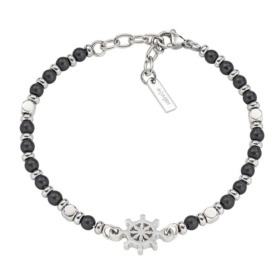 Bracciali Amen | Bracciale Timone In Acciaio E Onice