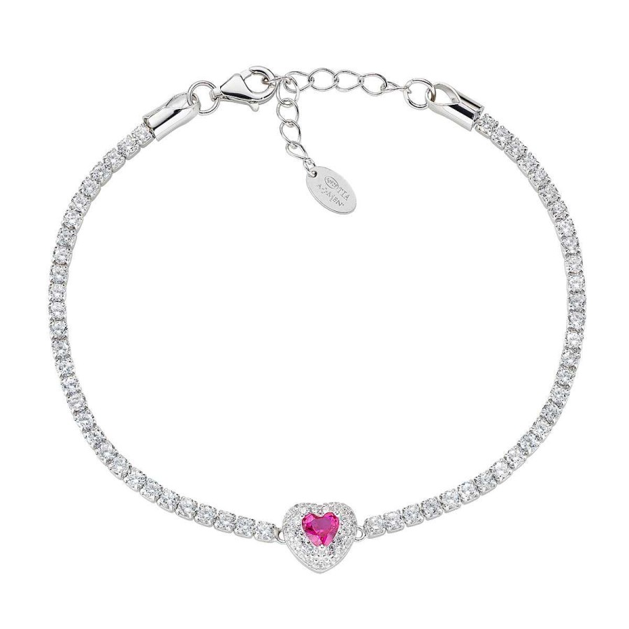 Bracciali Amen | Bracciale Tennis Con Cuore Con Zircone Rubino