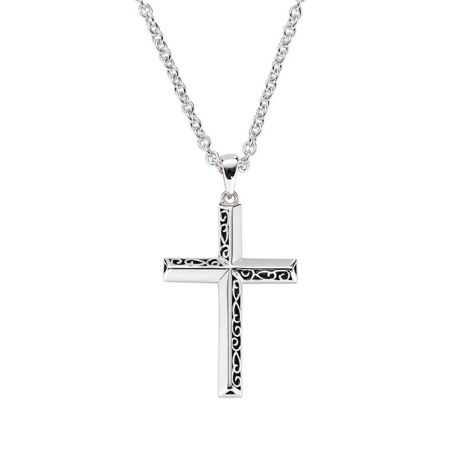 Collane Amen | Collana Croce In Argento Con Ricamo