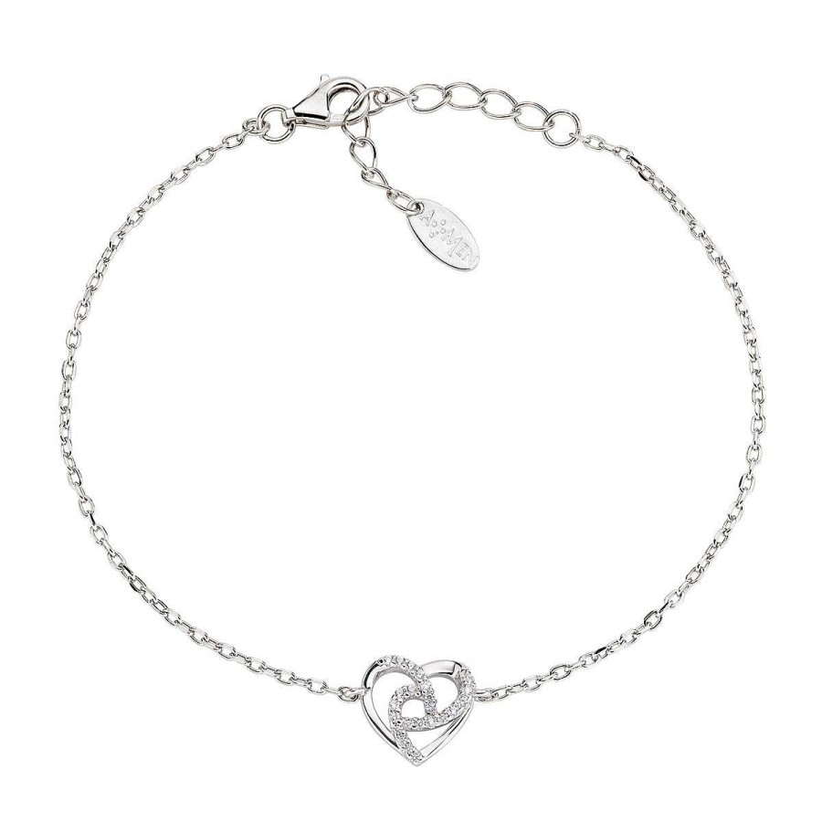 Bracciali Amen | Bracciale "Cuore" In Argento Con Zirconi