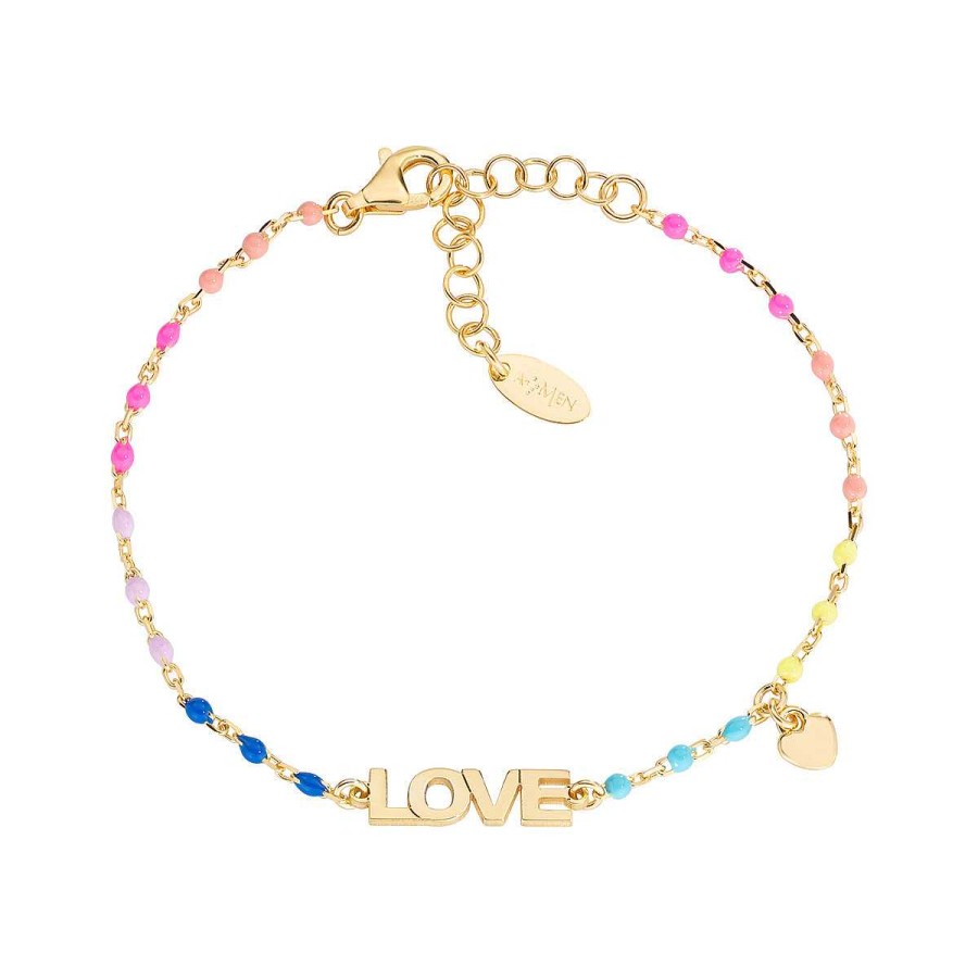 Bracciali Amen | Bracciale "Love" In Argento Dorato Con Smalto