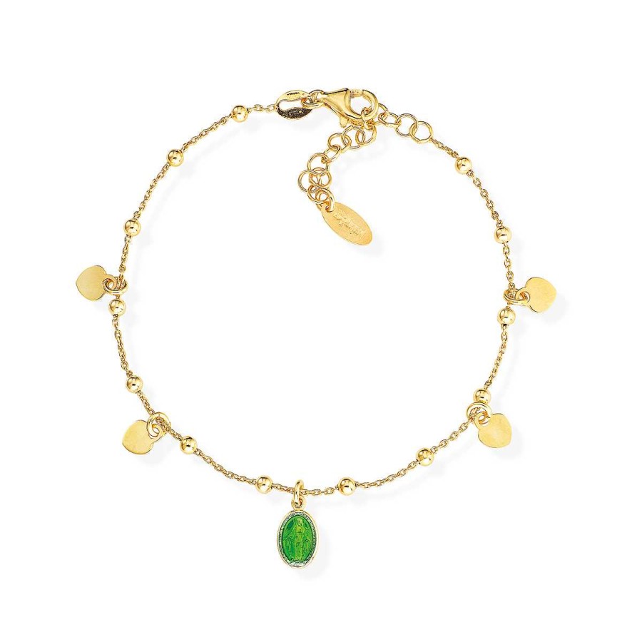 Bracciali Amen | Bracciale Madonnina Smaltata Verde E Cuori