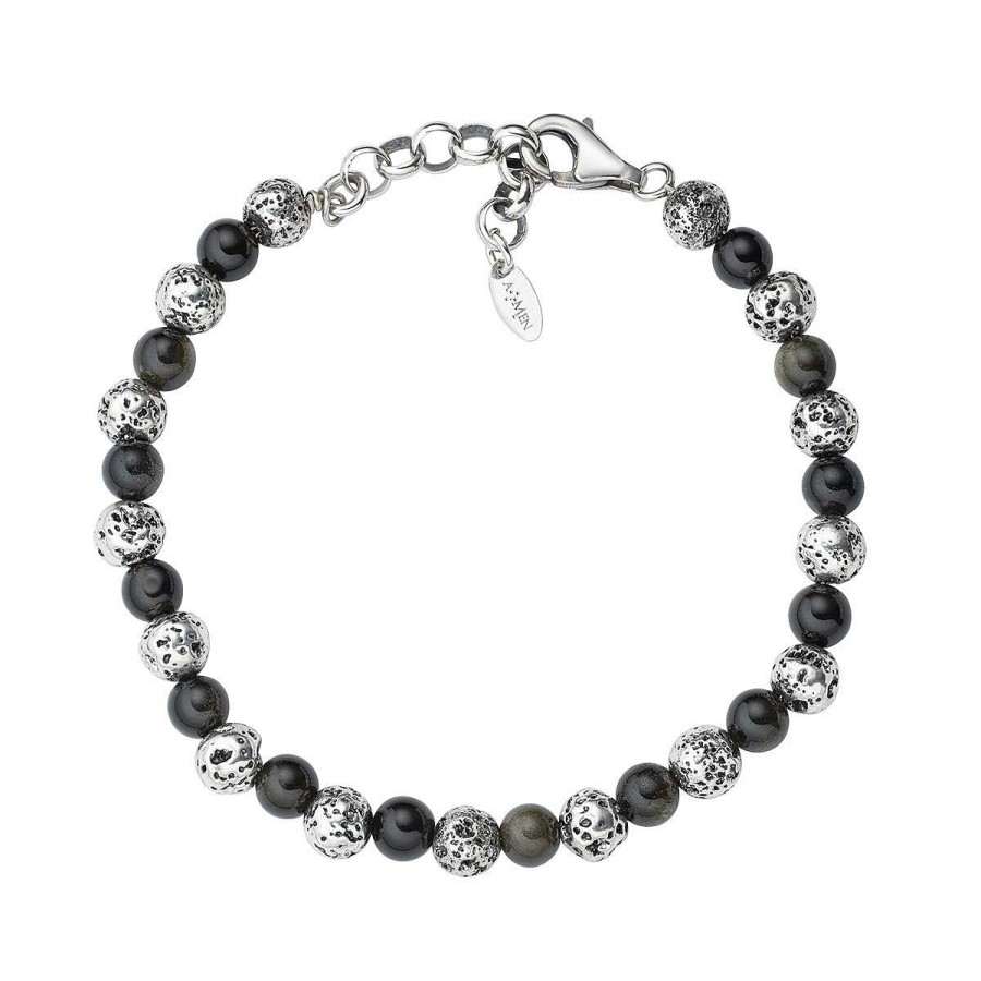 Bracciali Amen | Bracciale Pietra Lavica E Occhio Di Tigre Nero