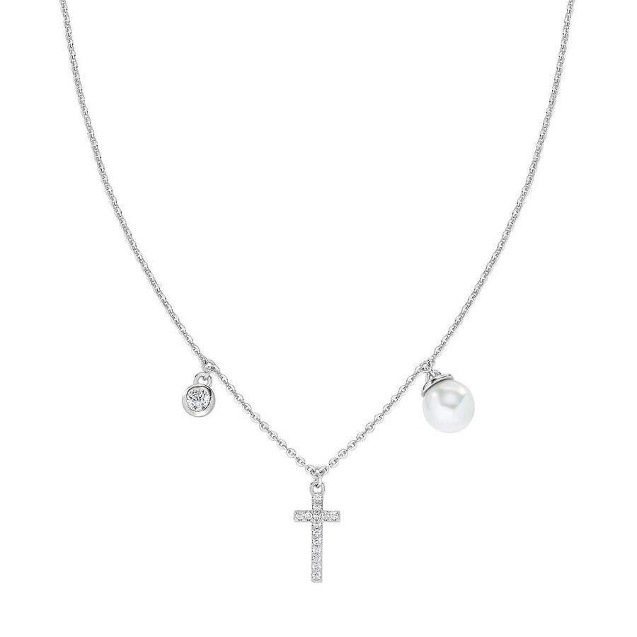 Collane Amen | Collana Rodio Croce Zirconata E Perla