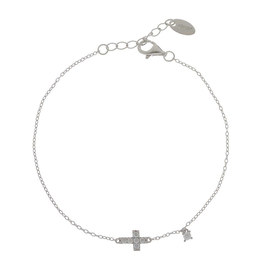 Bracciali Amen | Bracciale Croce Con Charm Zircone Bianco