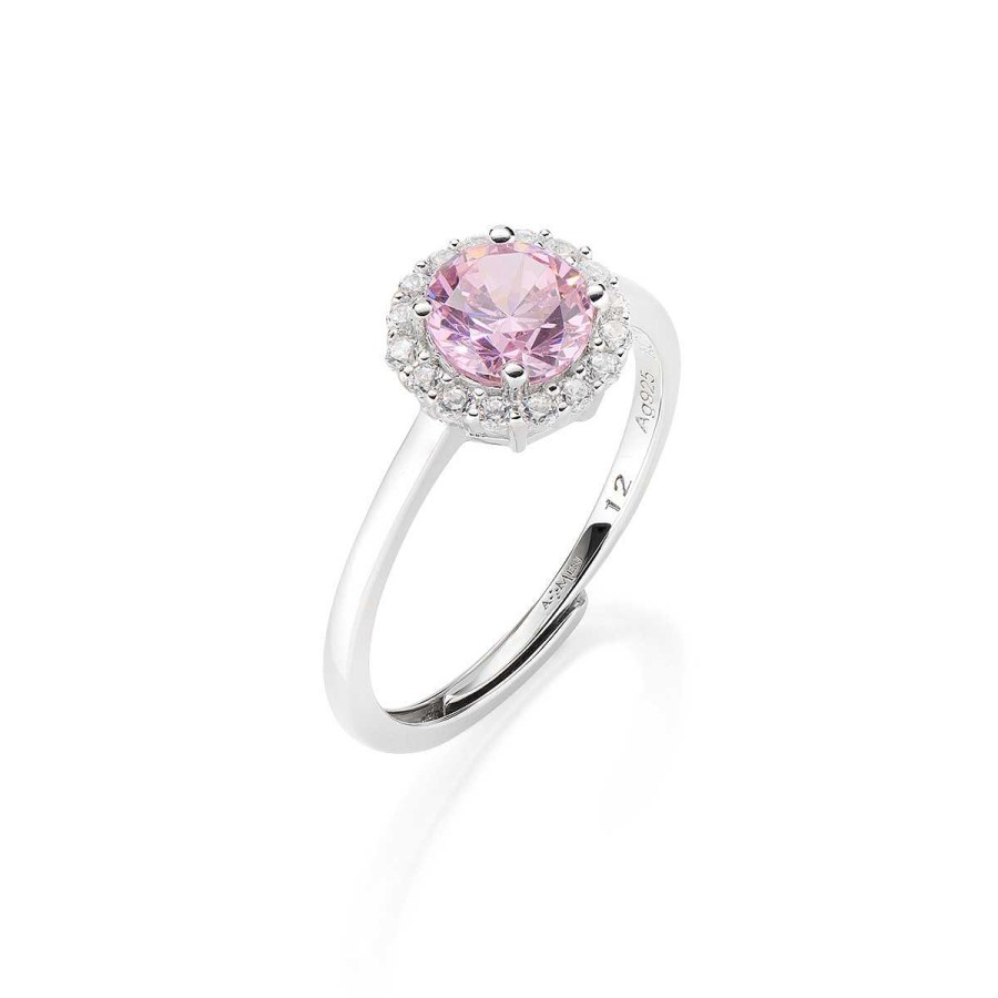 Anelli Amen | Anello Regolabile Diamond Con Zircone Tondo Rosa