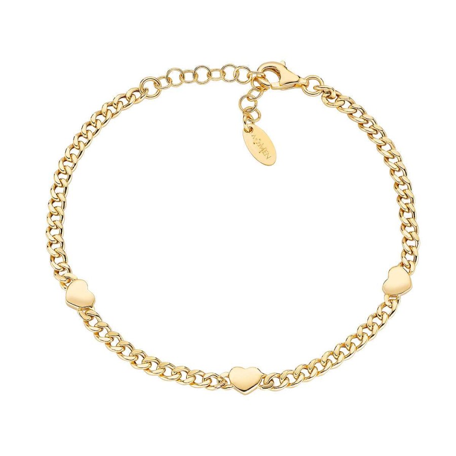 Bracciali Amen | Bracciale Catena In Argento Dorato Con Cuori