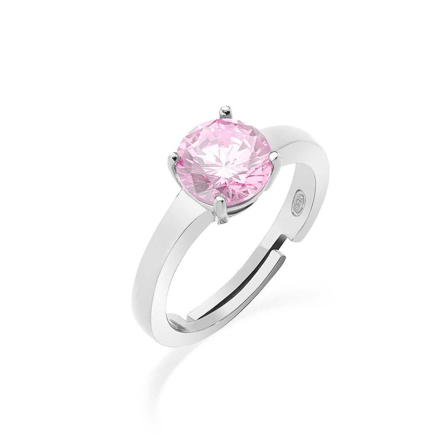 Anelli Amen | Anello Rodio Zircone Solitario Rosa