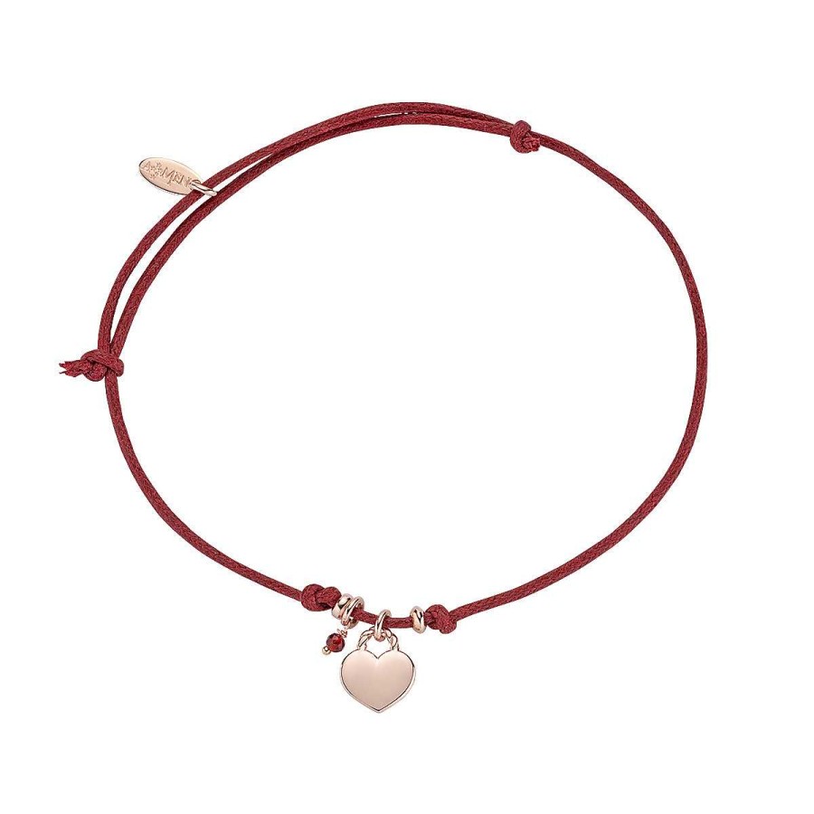 Bracciali Amen | Bracciale Cordino Cerato Cuore E Cipollino Rubino