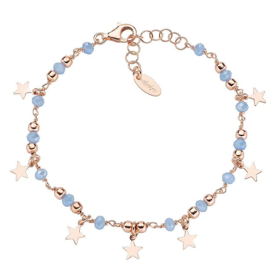 Bracciali Amen | Bracciale Charm Elegance Ros Con Cristalli Azzurri