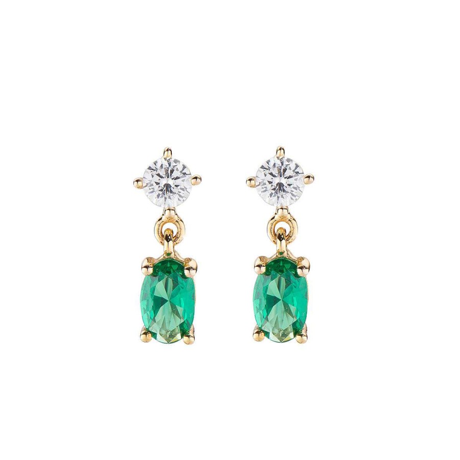 Orecchini Amen | Orecchini Princess Dorati Con Zircone Verde Ovale