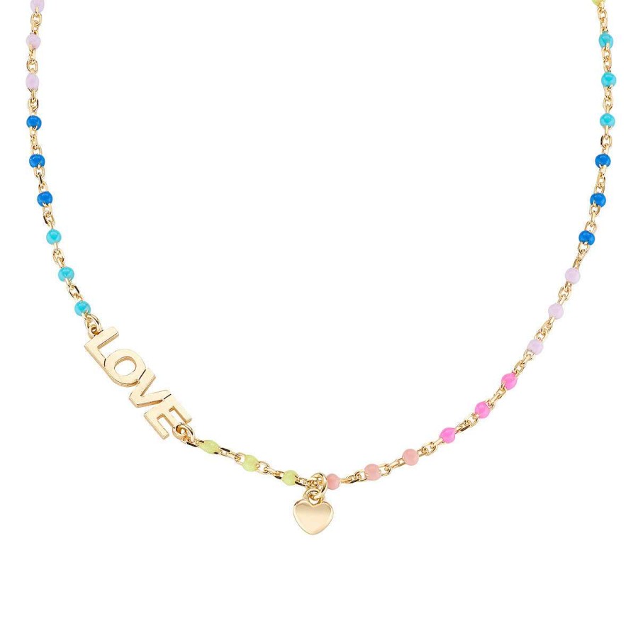 Collane Amen | Collana "Love" In Argento Dorato Con Smalto Multicolor