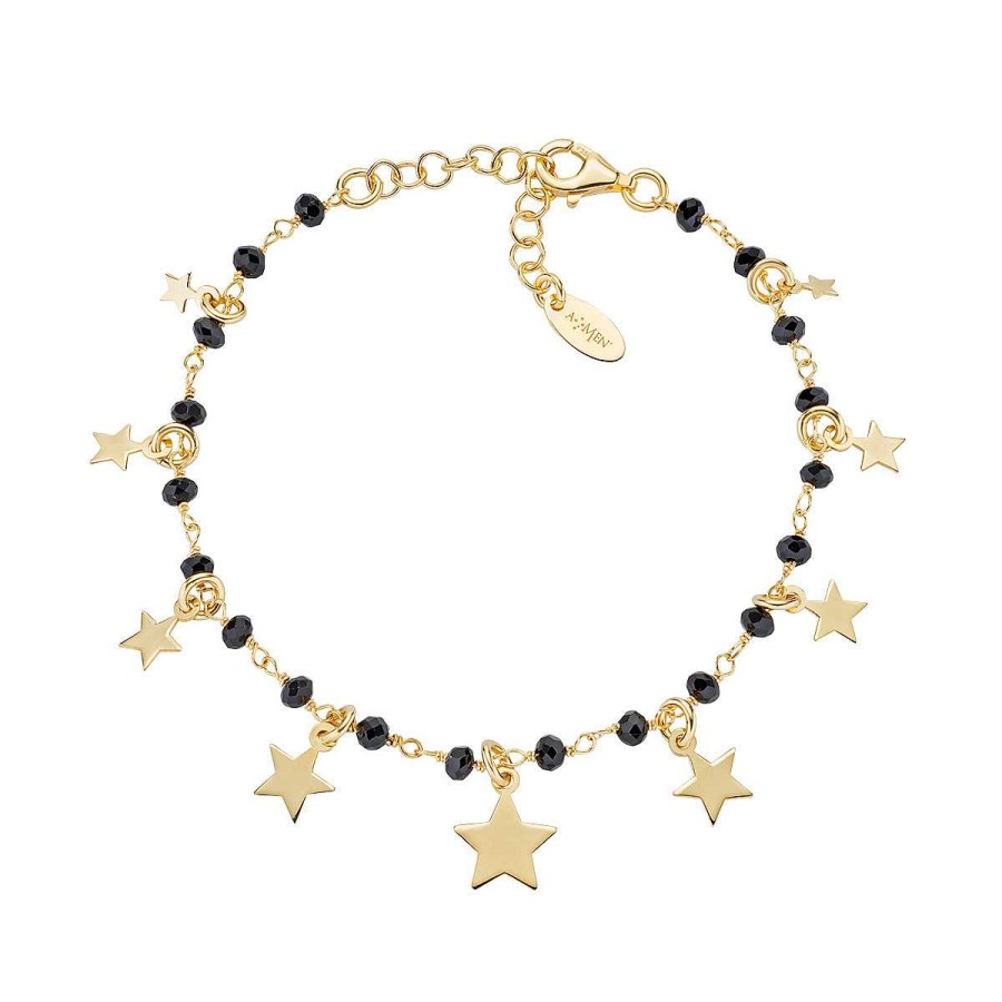 Bracciali Amen | Bracciale Charm Dorato Elegance Cristalli Neri