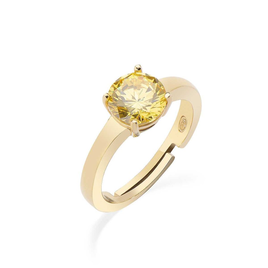 Anelli Amen | Anello Dorato Zircone Solitario Giallo