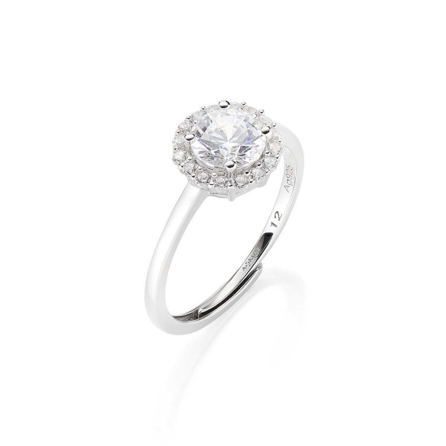 Anelli Amen | Anello Regolabile Diamond Con Zircone Tondo Bianco