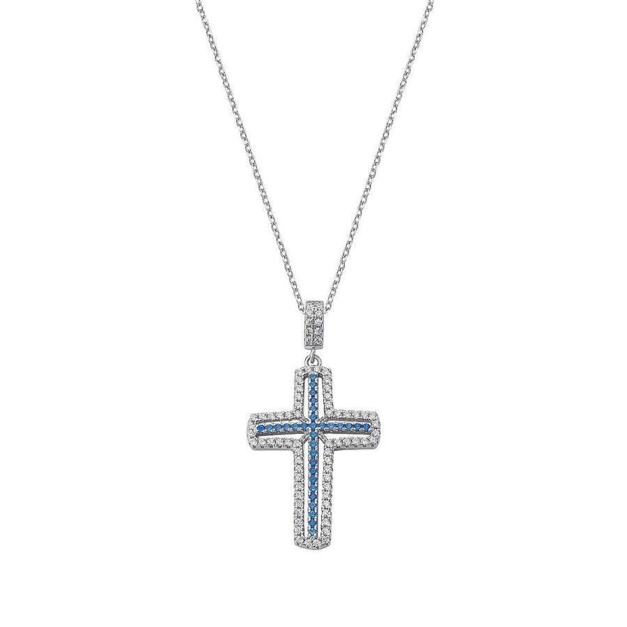 Collane Amen | Collana Croce Doppiata Zirconi Blu