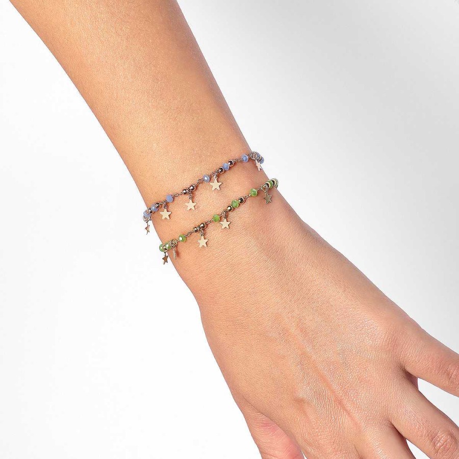 Bracciali Amen | Bracciale Charm Elegance Dorata Con Cristalli Verde Chiaro