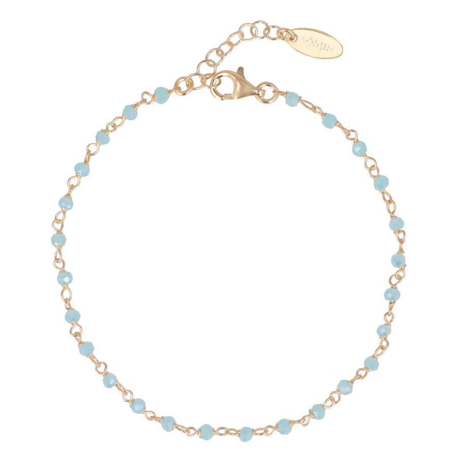 Bracciali Amen | Bracciale Dorato Con Cristalli Azzurri