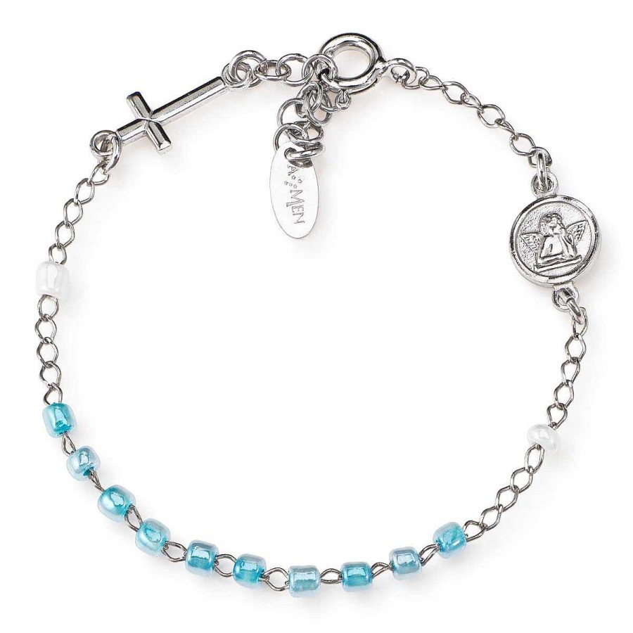 Bracciali Amen | Bracciale Rosario Cristalli Croce Charm Junior