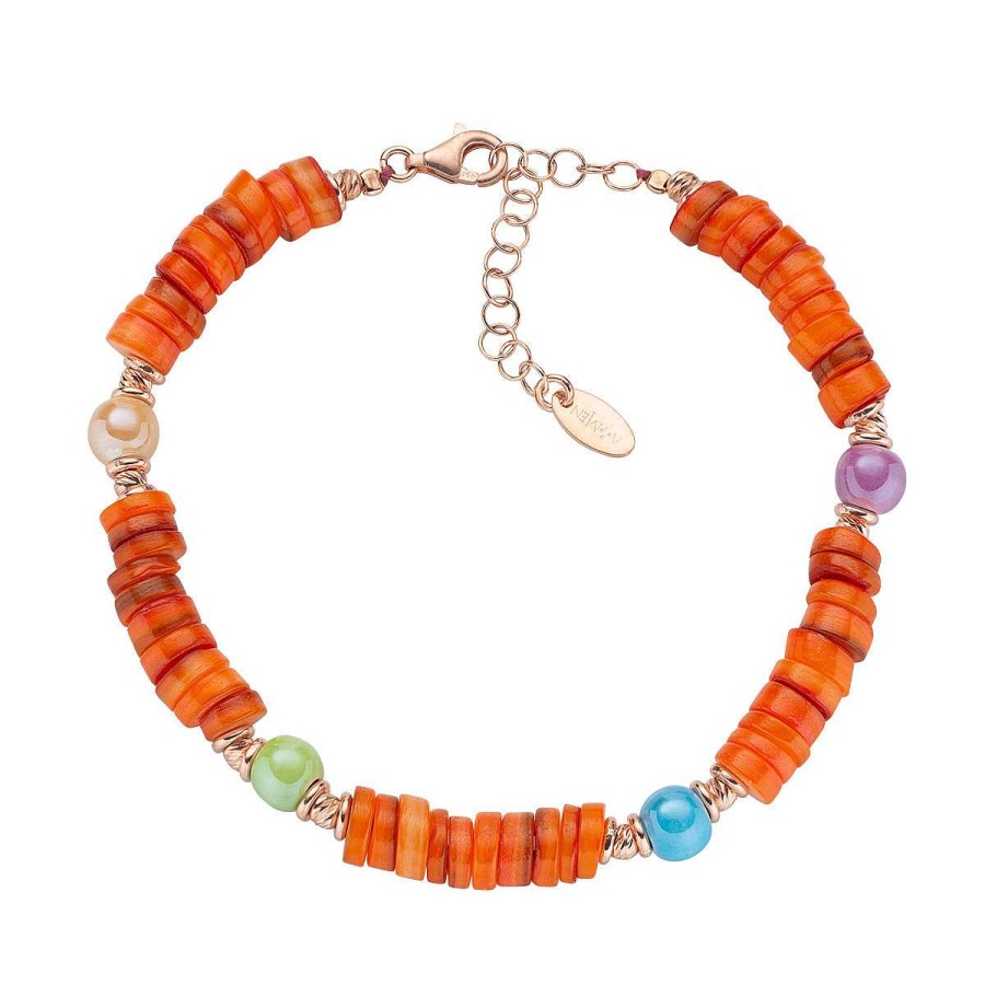 Bracciali Amen | Bracciale Oceania Ros Con Giada Arancione