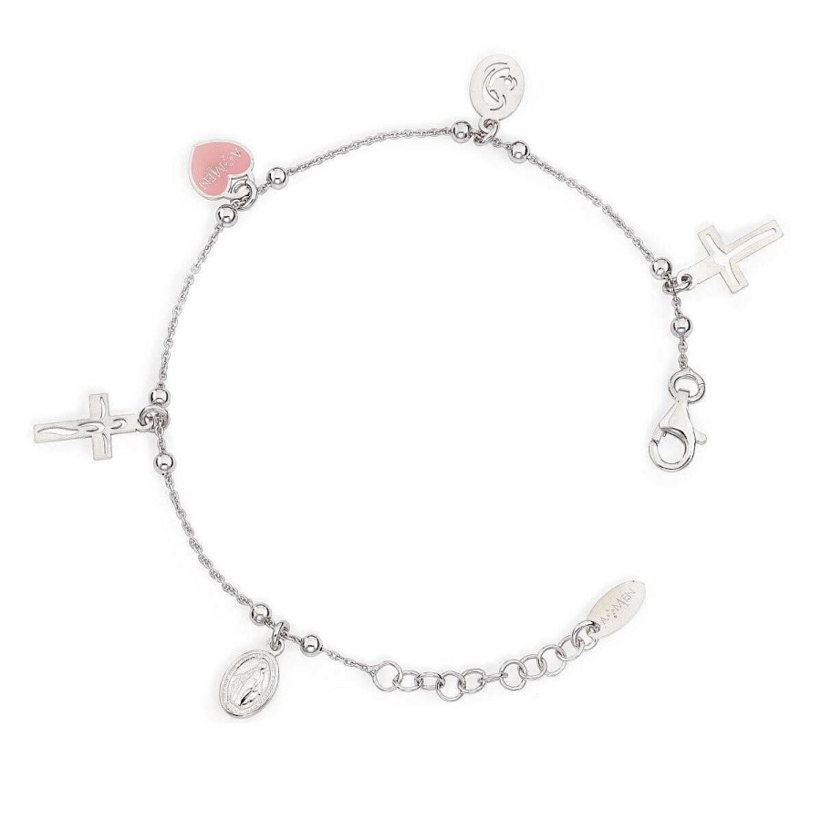 Bracciali Amen | Bracciale Charm Angeli, Cuore Madonna Col Bambino