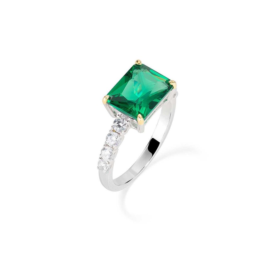 Anelli Amen | Anello Cocktail Rodio Zirconi Verde E Bianco