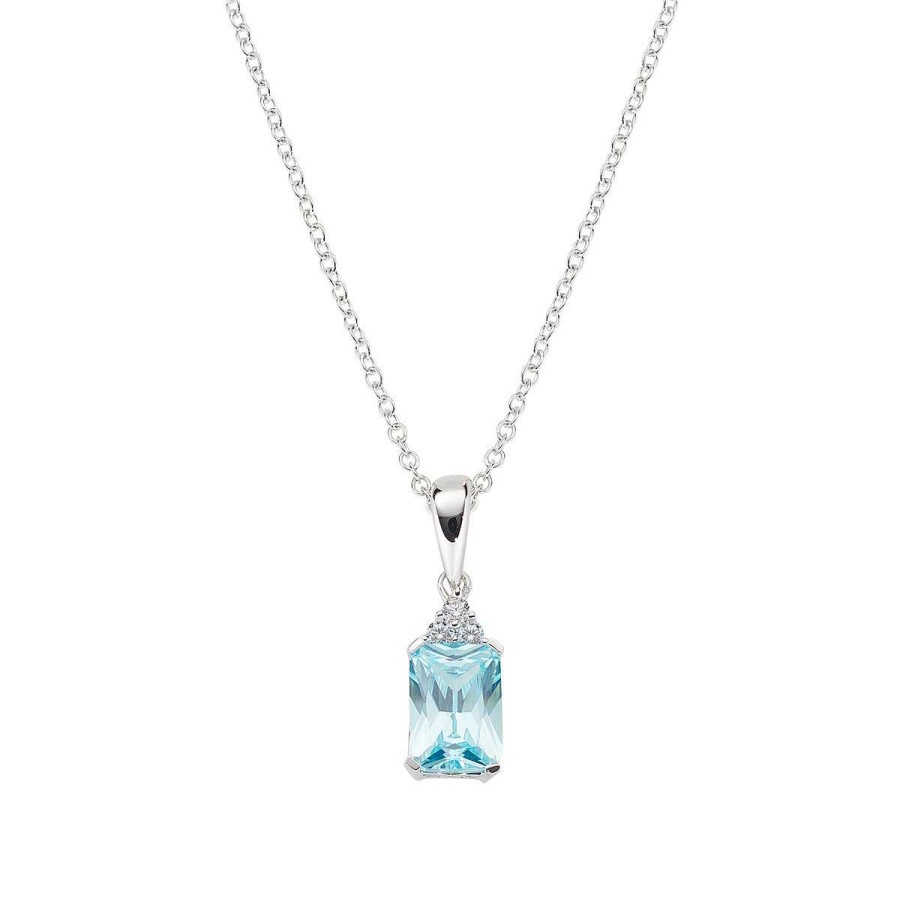 Collane Amen | Collana Princess Con Zirconi Acqua Marina E Bianchi