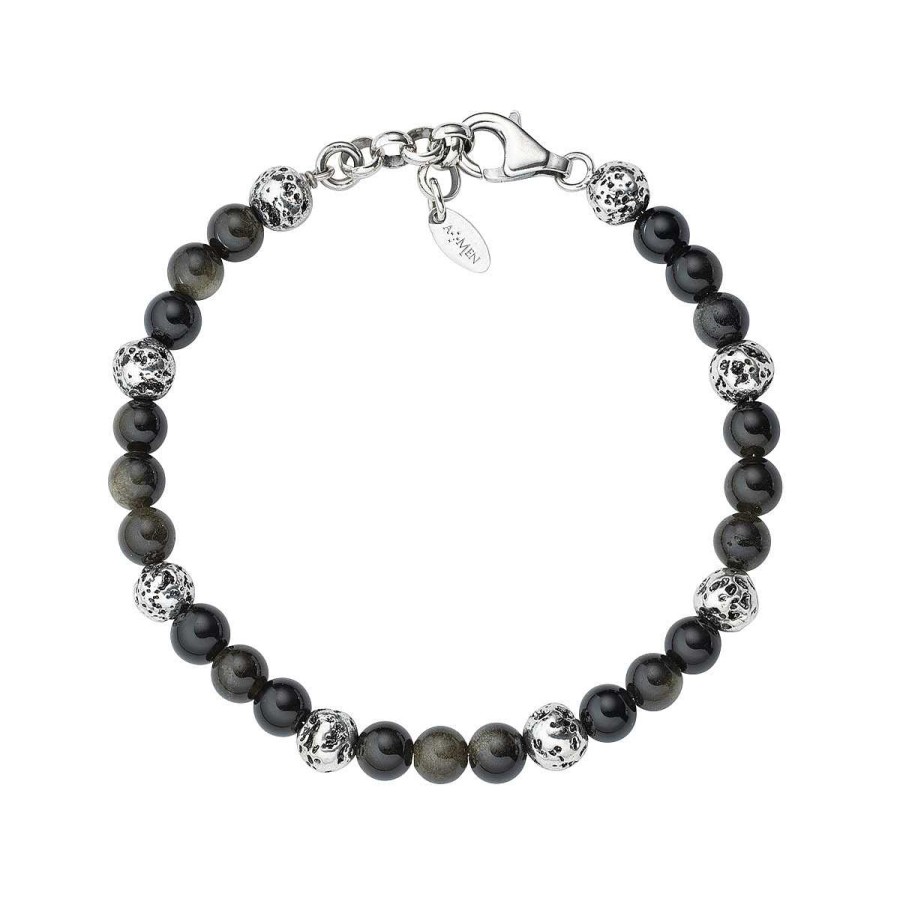 Bracciali Amen | Bracciale Pietra Lavica E Occhio Di Tigre Nero