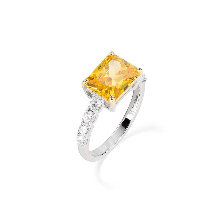 Anelli Amen | Anello Cocktail Rodio Zirconi Giallo E Bianco